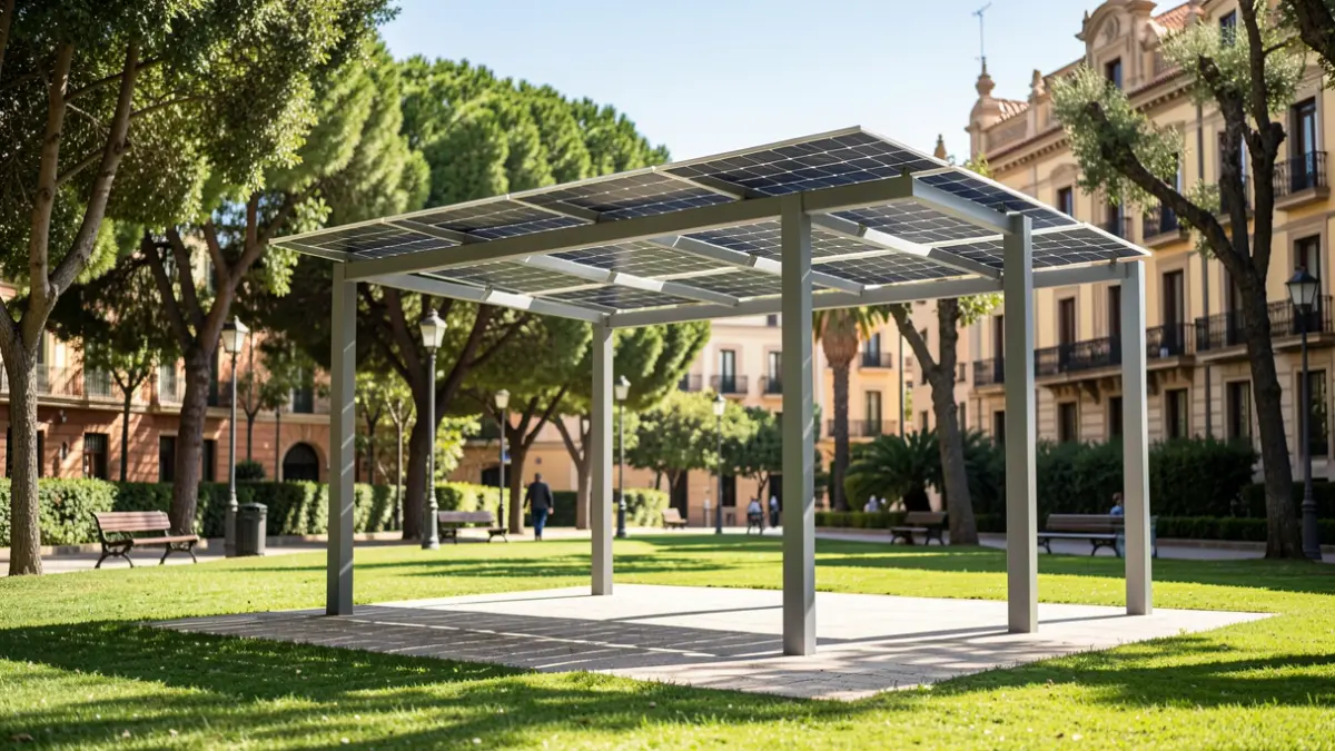 Imagen genérica de una pérgola fotovoltaica en un parque.
