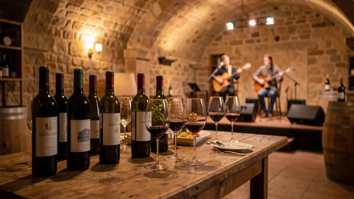 Imagen genérica de una bodega con ambiente musical y gastronómico.