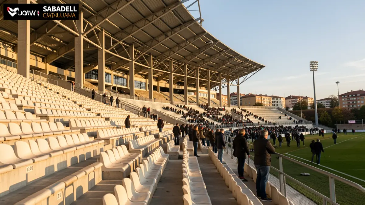 Imagen genérica de las gradas vacías del estadio Nova Creu Alta de Sabadell.