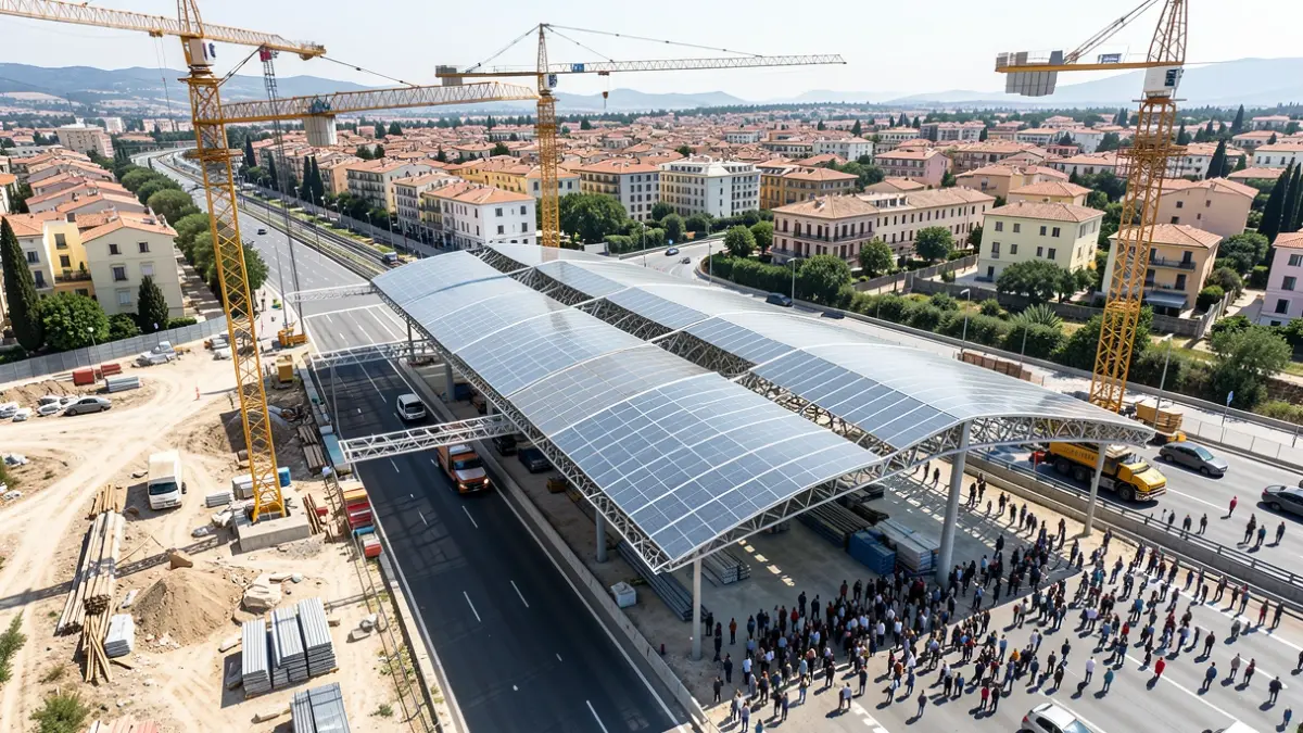 Aerial view of construction work on the Ronda de Dalt in Barcelona.