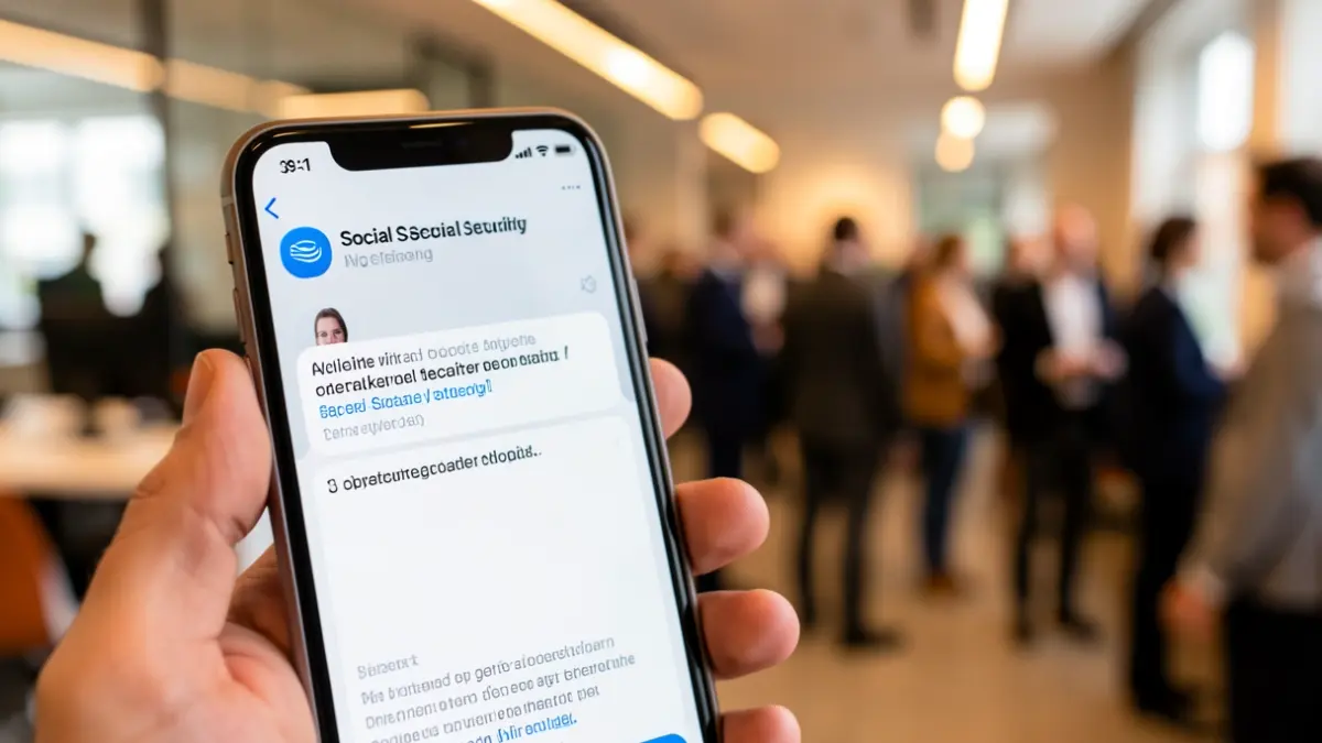 Electronic notification from Social Security on a mobile phone.