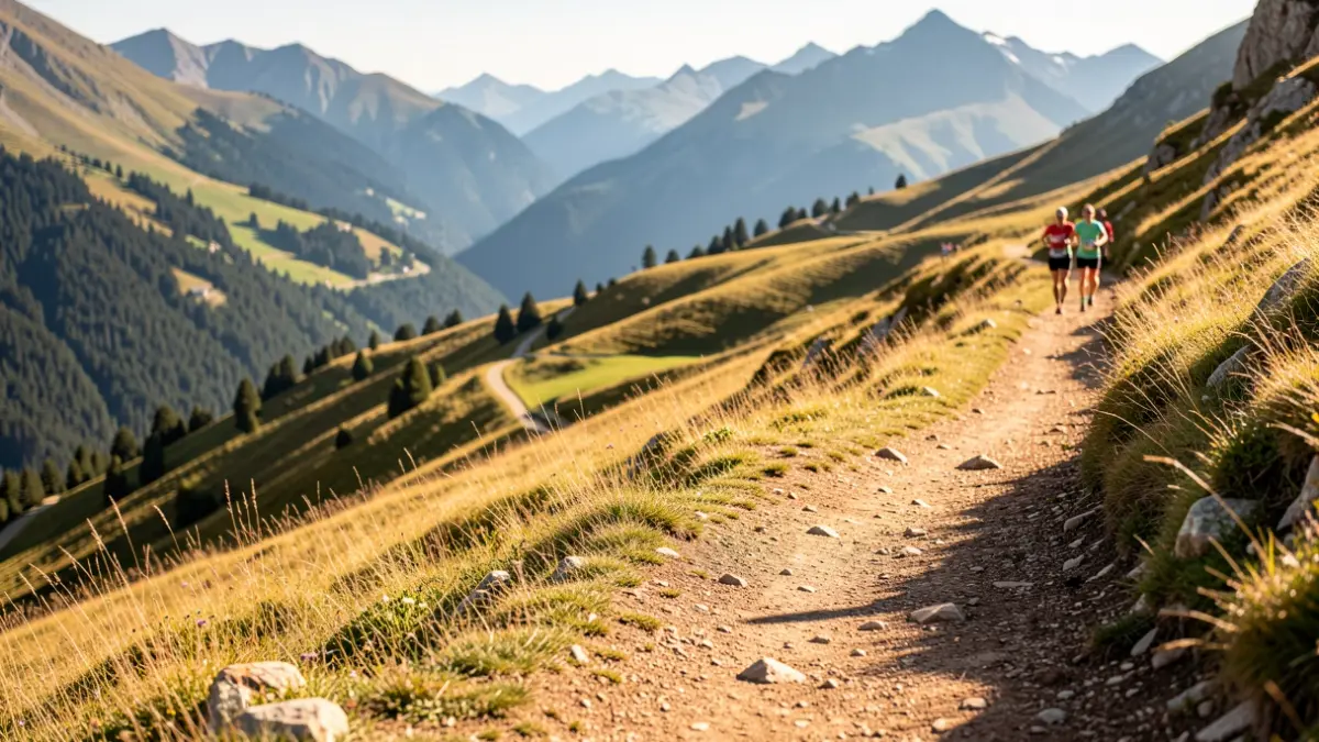 Imagen genérica de una ruta de montaña en la Val d'Aran con corredores a lo lejos.