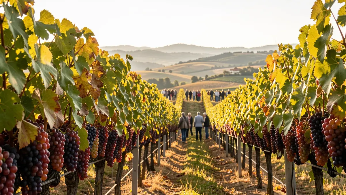Vineyard landscape in Catalunya during harvest.