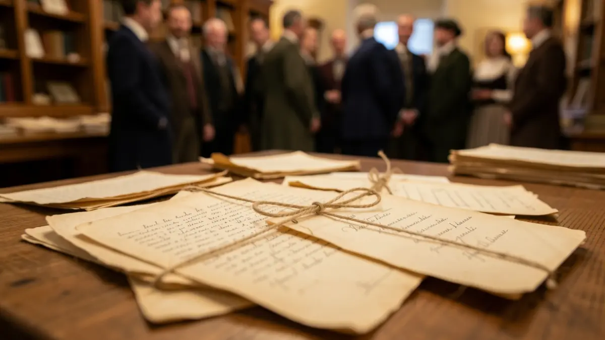 Imagen genérica de documentos antiguos y cartas atadas con cordel.