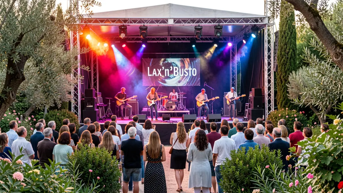 Generic image of an outdoor concert with Mediterranean vegetation.