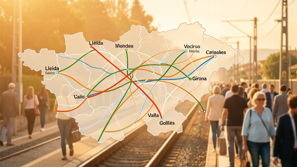 Mapa conceptual del Eje Transversal Ferroviario conectando Lleida y Girona con foco en el Vallès.