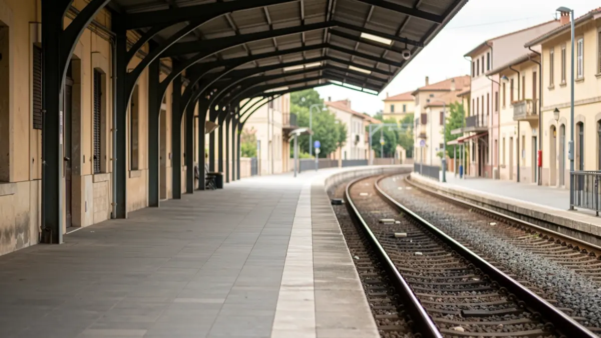 Generic image of an empty train station with tracks.