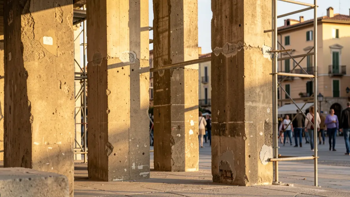 Imatge genèrica d'obres de reparació en una estructura de plaça pública.