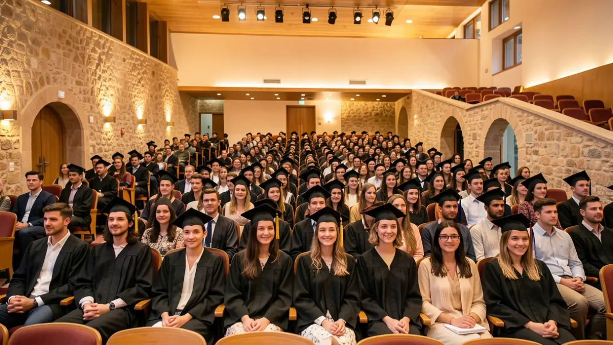 Imatge genèrica d'una cerimònia de graduació amb joves i famílies.