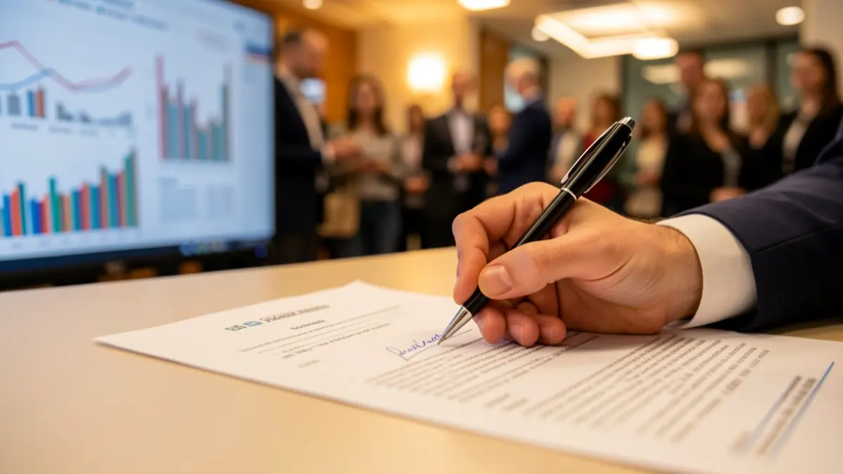 Generic image of hands signing a financial document.