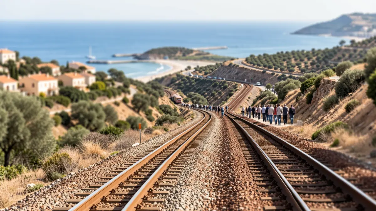 Imagen genérica de una infraestructura ferroviaria atravesando el paisaje catalán.