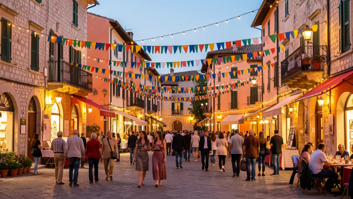 Festive street atmosphere with dance and music in Llafranc.