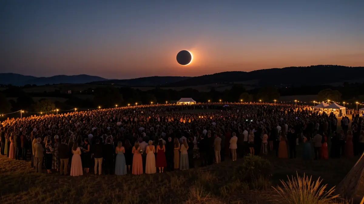 Imatge genèrica d'una multitud observant un eclipsi solar en un espai obert a Lleida.