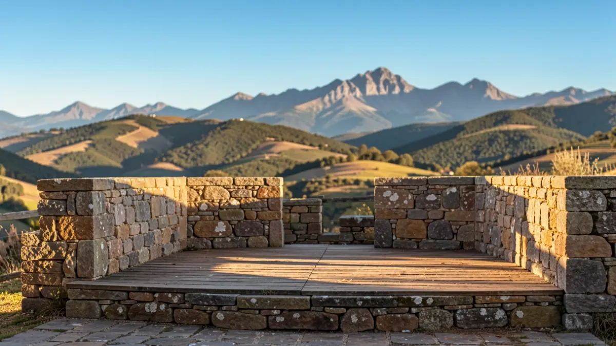 Escenario teatral al aire libre con montañas en el Pirineo catalán.