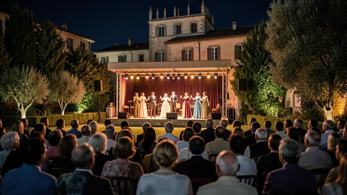 Generic image of an outdoor opera performance in a Mediterranean garden.