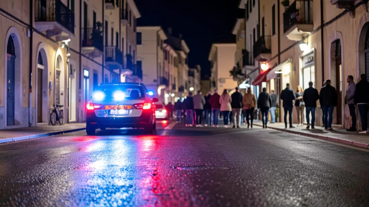 Generic image of police emergency lights reflecting on wet asphalt.