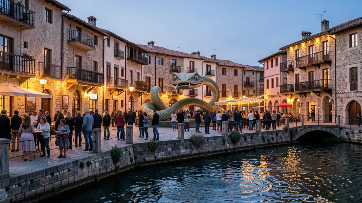 Imatge genèrica d'una plaça de poble català amb elements de llegenda.