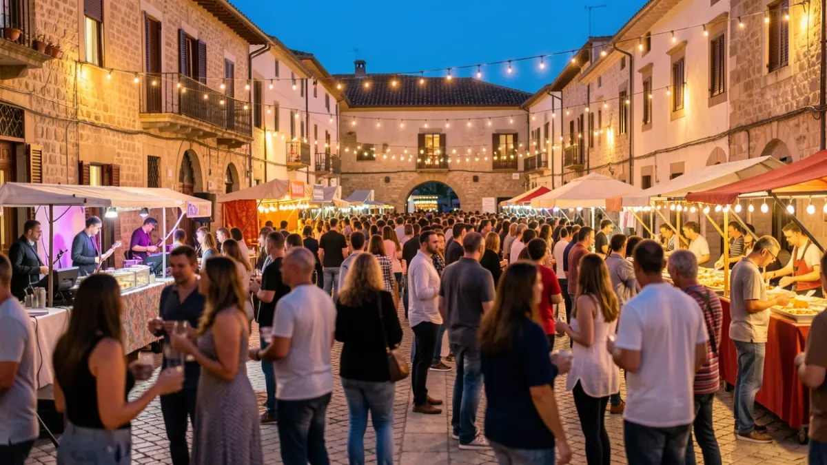 Festive atmosphere during Fes-te Jove in Manlleu with outdoor concerts and activities.