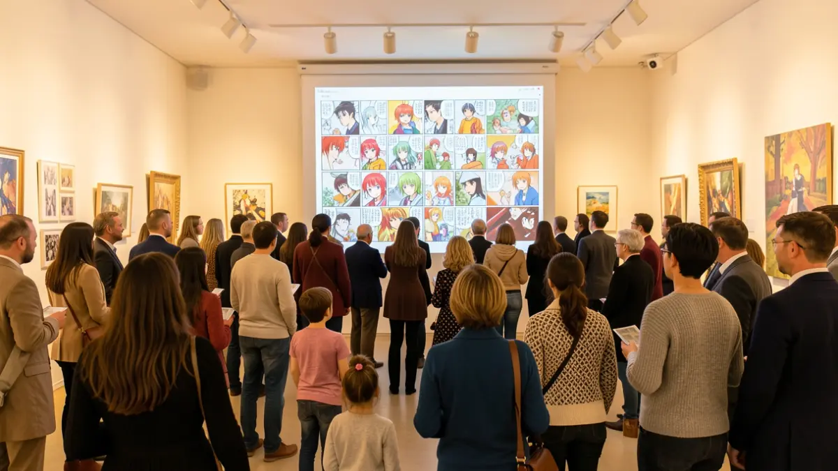 Imagen genérica de una entrega de premios de manga con público e ilustraciones en la pantalla.