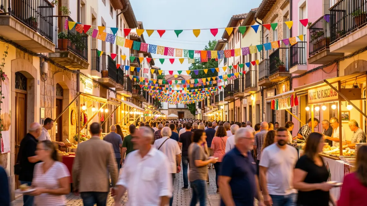 Imatge genèrica d'una festa major a Manlleu amb decoracions i gent.
