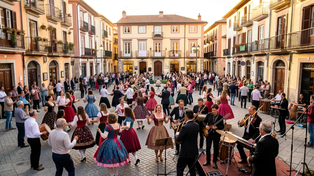 Bailada de sardanas en la plaza Fra Bernadí de Manlleu con la Cobla Bisbal Jove.
