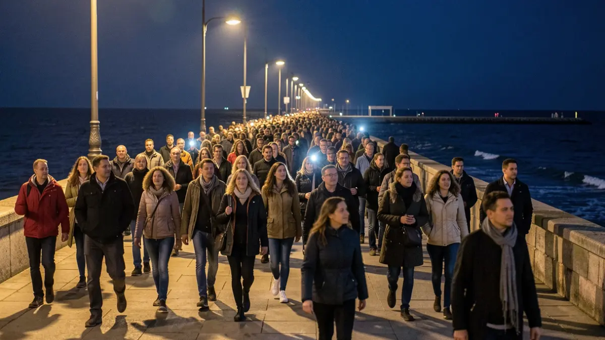 Participants in the Caminada Popular Nit de Sant Bonós in Blanes at night.