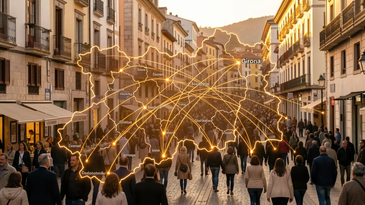 Mapa de Catalunya amb línies de connectivitat digital a la demarcació de Girona.