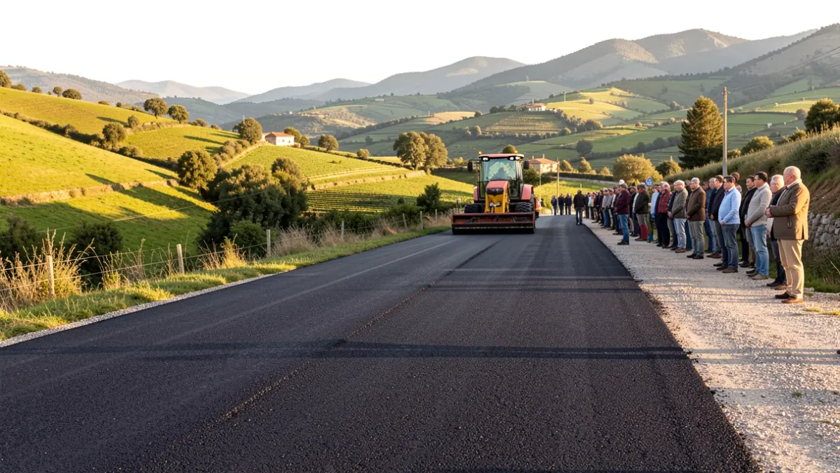 Generic image of asphalt paving work on a rural road in Catalunya.