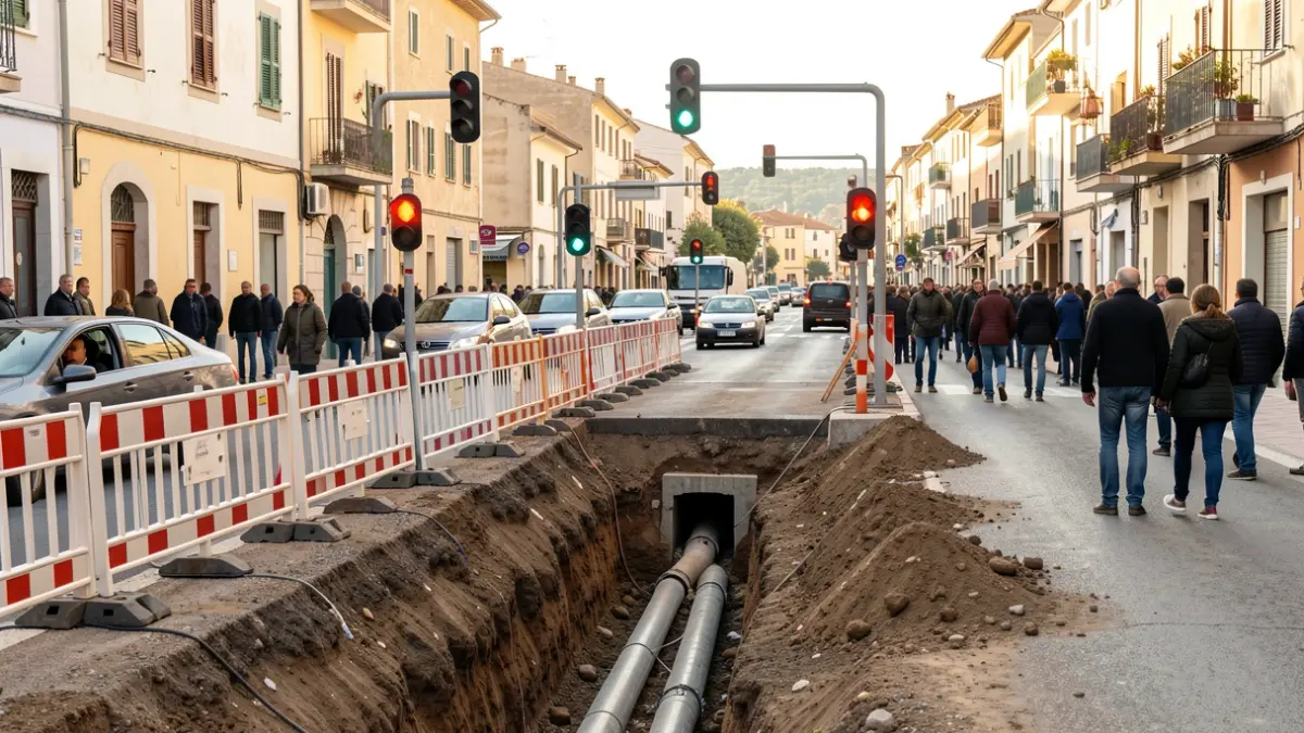 Roadworks on the access road to Les Pungoles to improve the rainwater collection system.