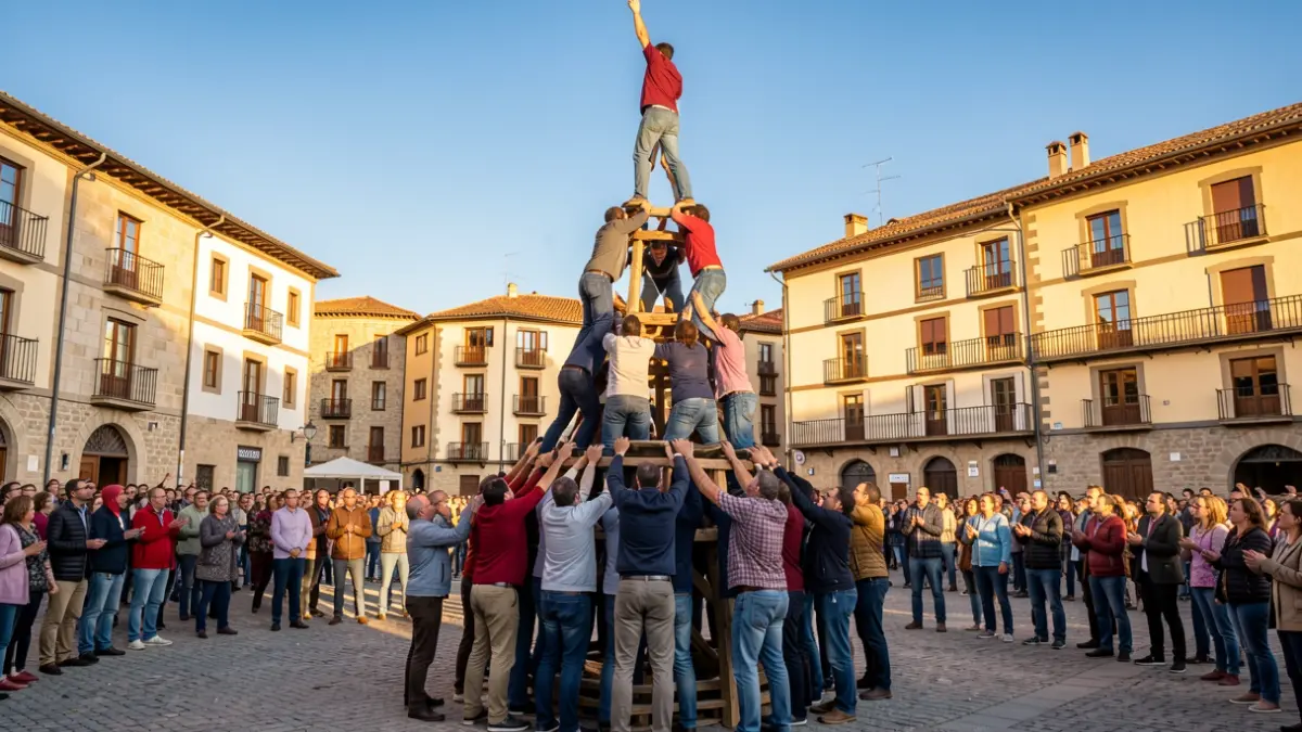Generic image of castellers forming a human tower in Catalonia.