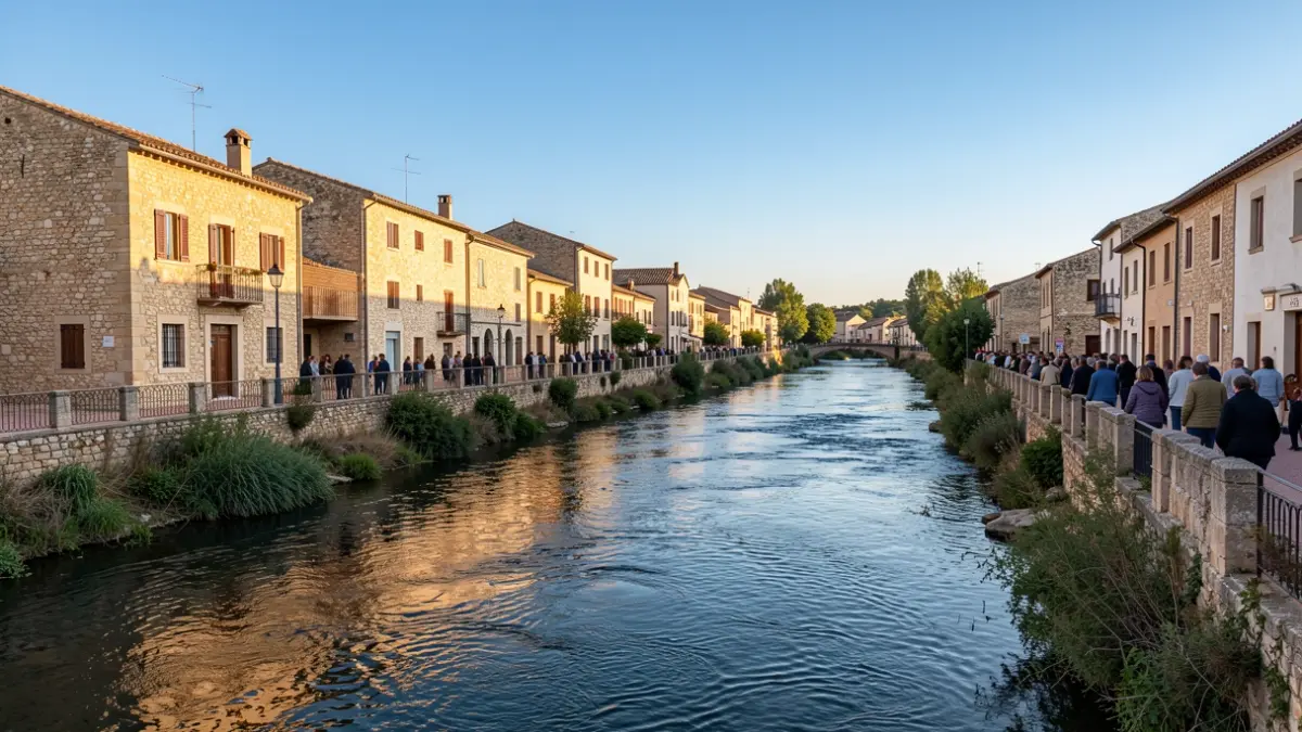 Imatge genèrica del riu Ebre a Móra d'Ebre amb edificis tradicionals.