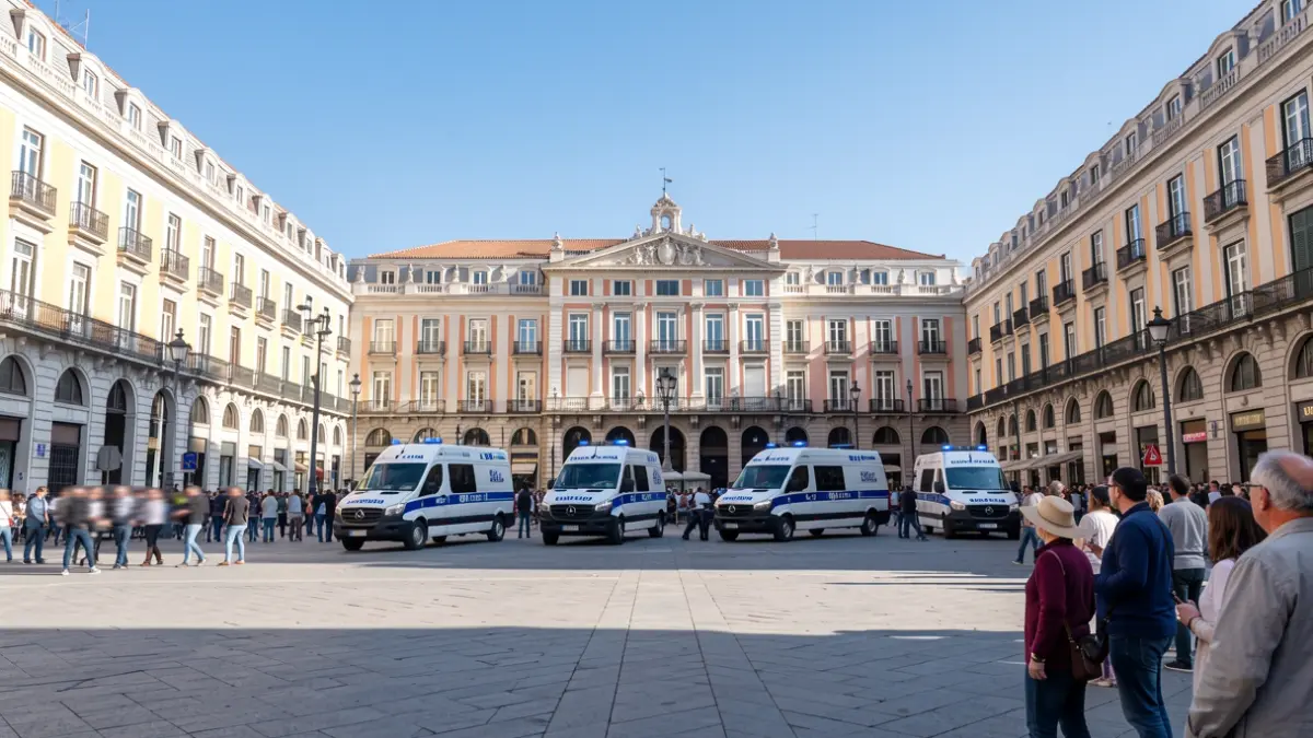 Desplegament policial a la Plaça de Sant Jaume de Barcelona durant una manifestació antifeixista.
