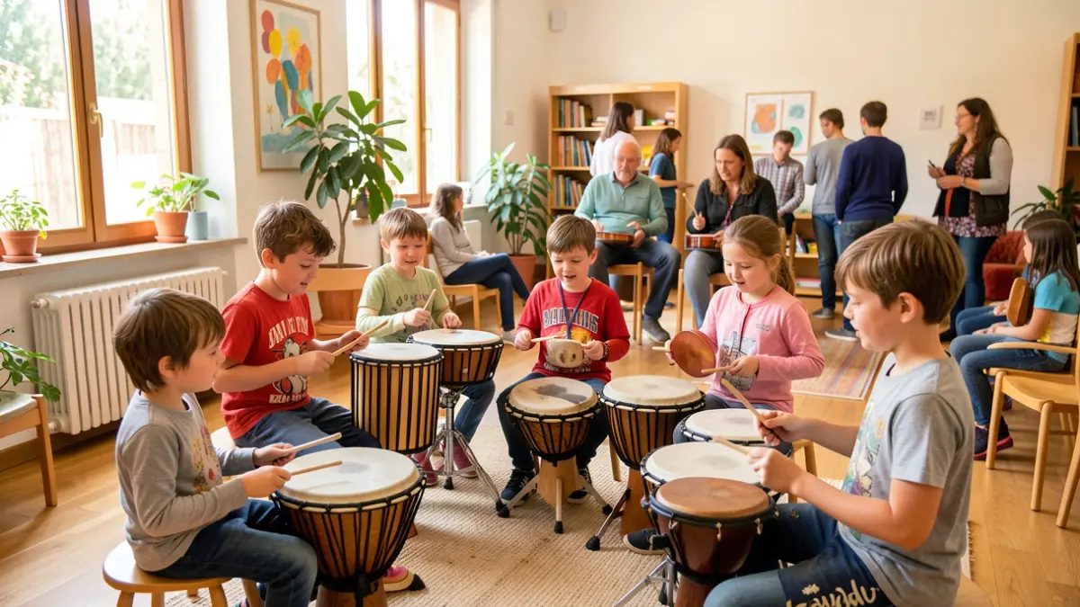 Children with ASD participating in a music therapy workshop in Molins de Rei.