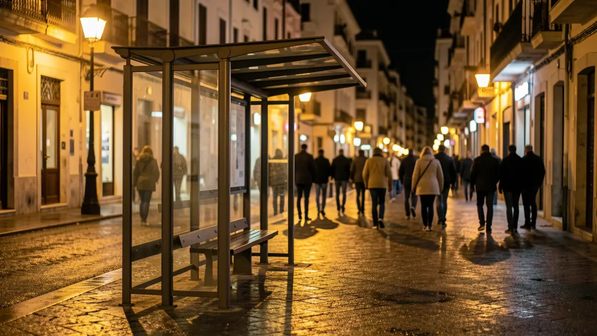 Imatge genèrica d'una parada d'autobús nocturna.