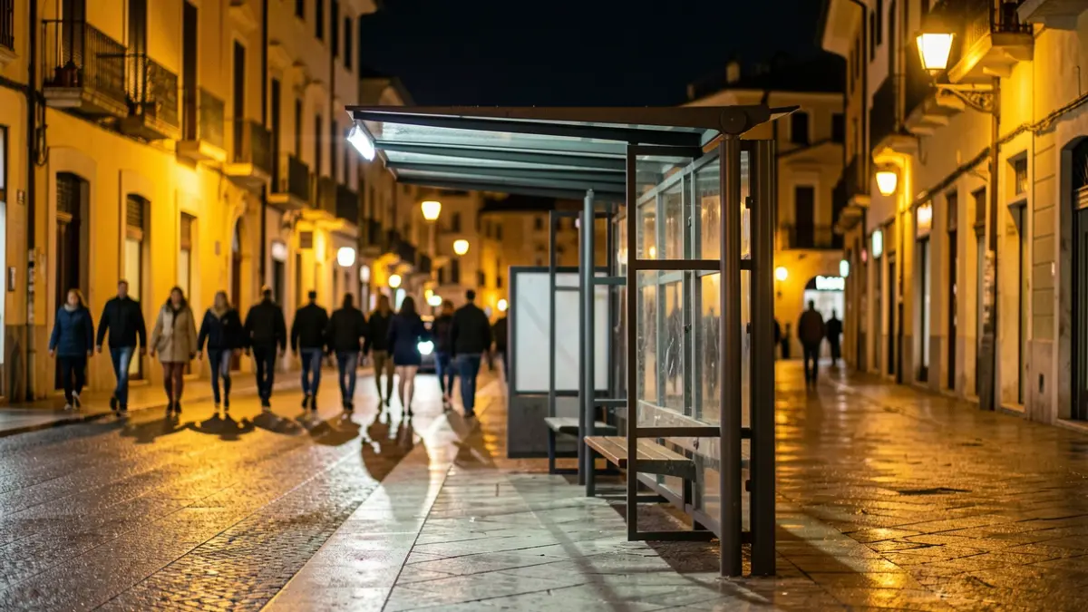 Generic image of a night bus stop in Barcelona.