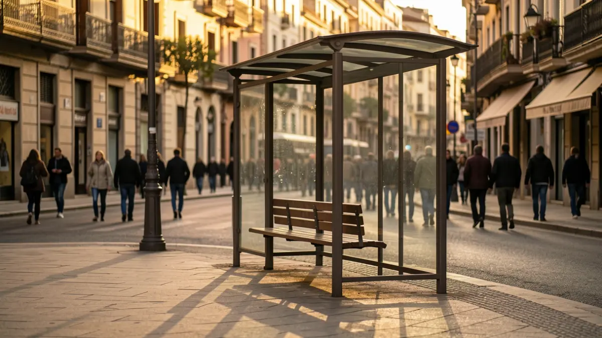 Generic image of a bus stop in Barcelona.