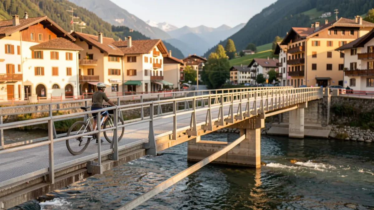 Imatge genèrica d'una passarel·la per a vianants i ciclistes en construcció sobre un riu.