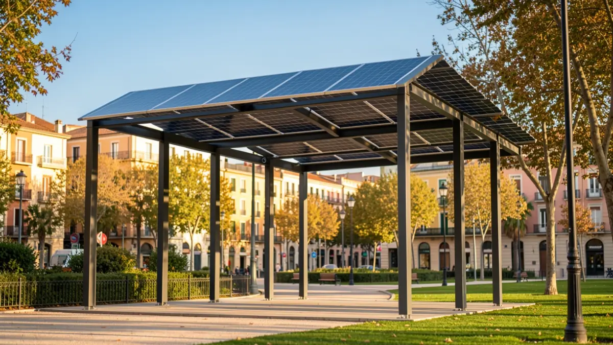 Pérgola fotovoltaica en el Parque de les Tretze Roses de Barcelona.