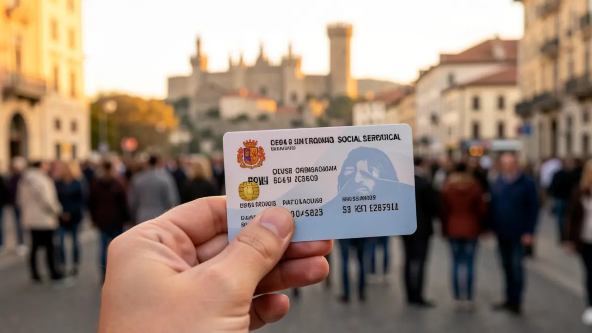 Generic image of a Social Security card with a Catalonia background.