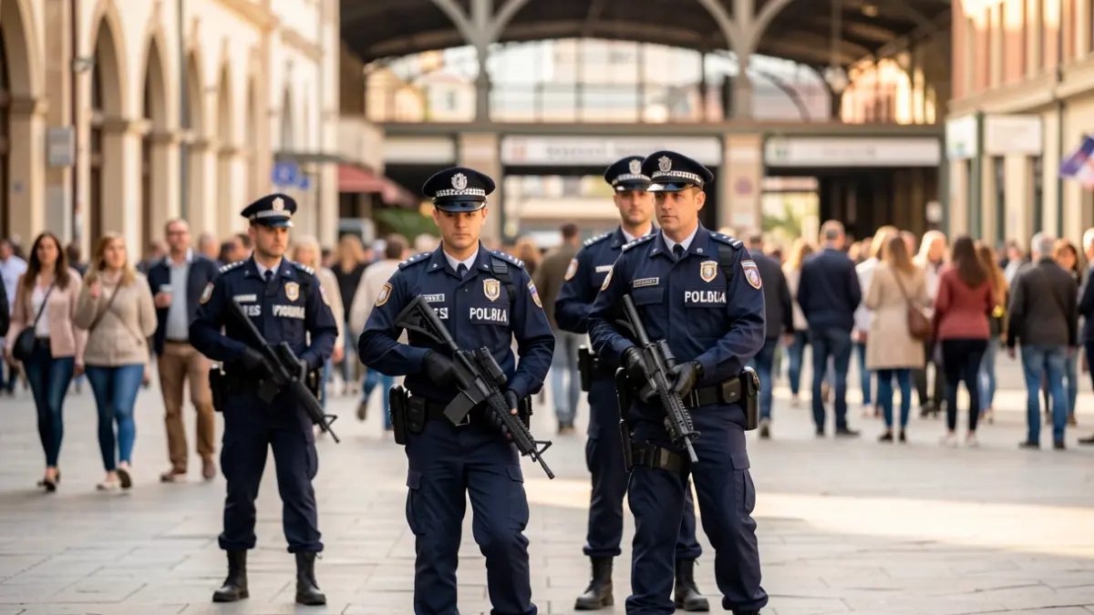 Mossos d'Esquadra officers conducting a police control at Sabadell Nord station.