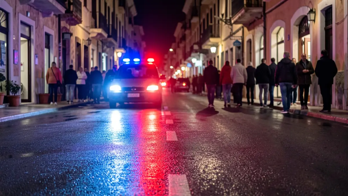 Imatge genèrica de llums d'emergència policials reflectint-se en asfalt mullat a la nit.