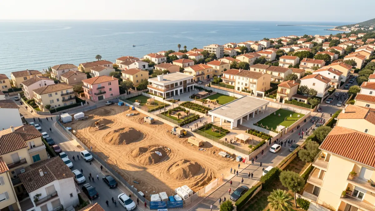 Vista aèria d'una nova promoció d'habitatges a Palamós.