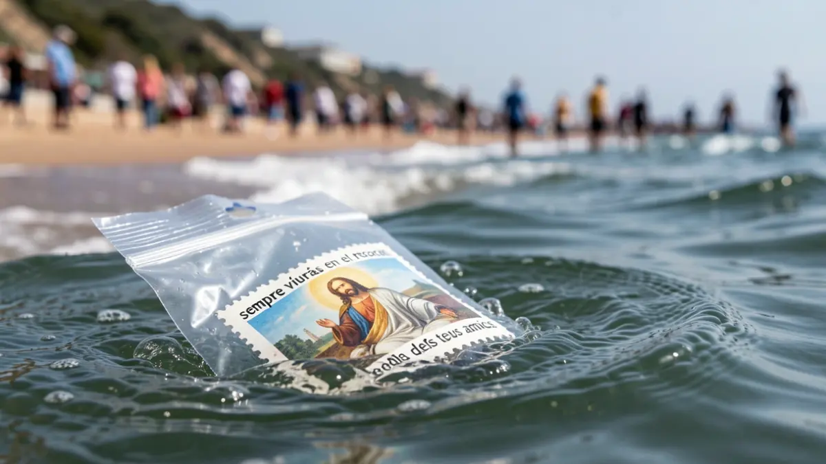 Paquet de droga flotant al mar amb una estampeta religiosa.