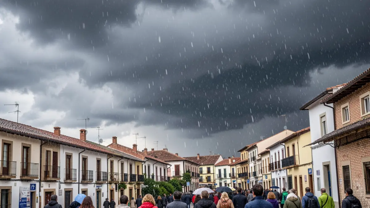 Cielo tormentoso con granizo cayendo sobre las calles de Terrassa.