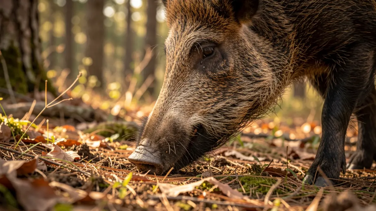 Imatge genèrica d'un senglar en un bosc mediterrani.