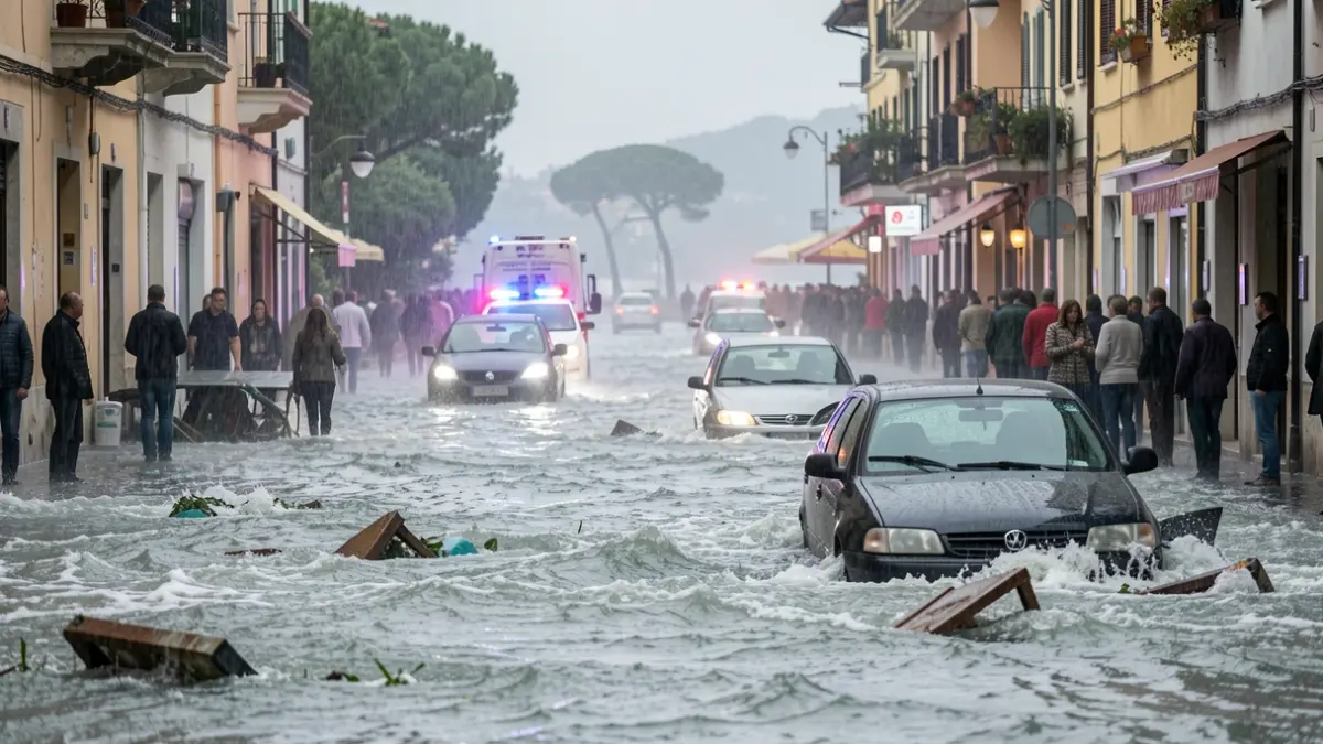 Generic image of a street flooded by torrential rain on the Costa Daurada.