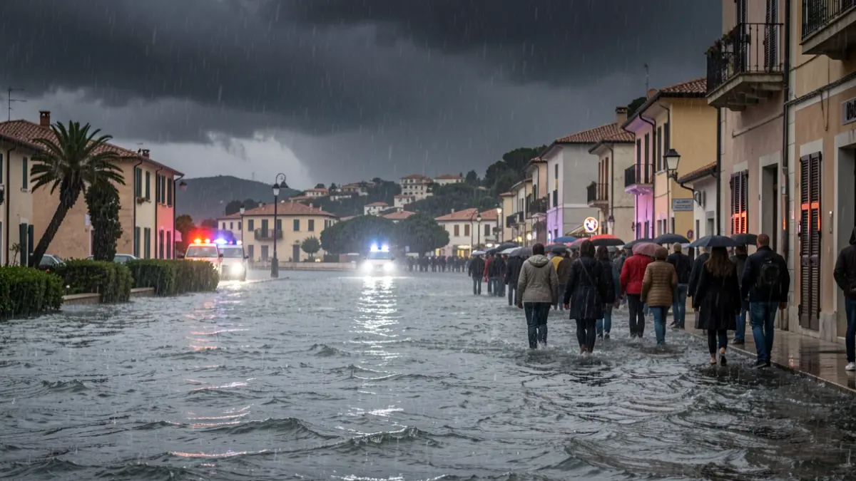Imagen genérica de lluvia torrencial con calles inundadas.