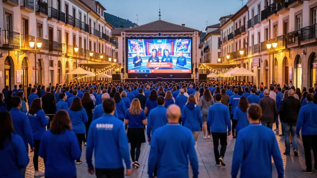 Residents of Polinyà gathered in the Plaça de la Vila to watch the Grand Prix program on a giant screen.