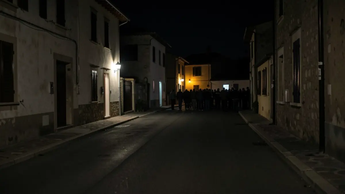 Imatge genèrica d'un carrer fosc i tranquil d'un poble mediterrani a la nit.
