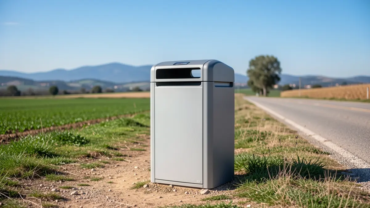 Imagen genérica de una papelera en un camino rural en Cataluña.